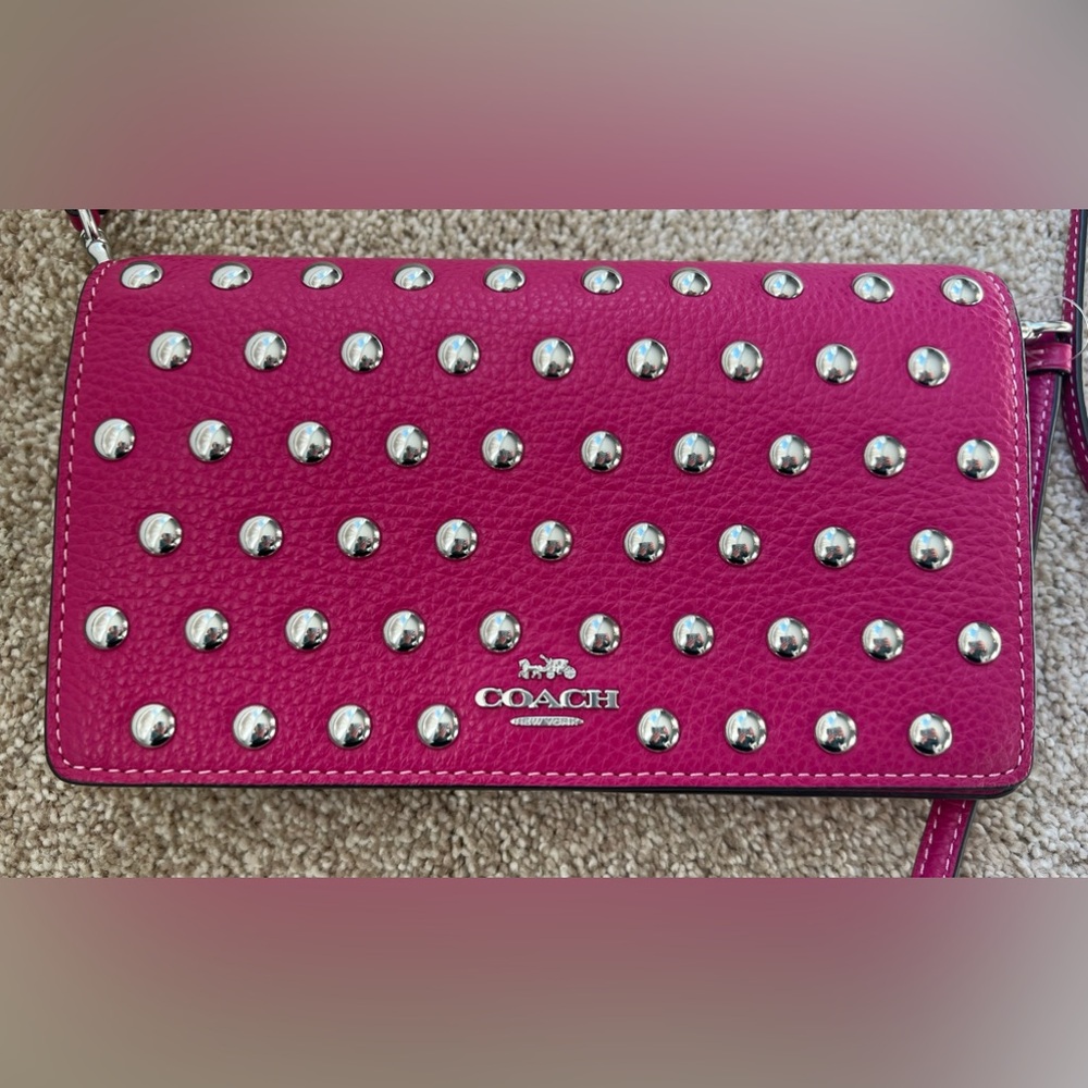 Coach Crossbody Style #CM851 Pink with rivets RVTS FOVER CLT XBDY New